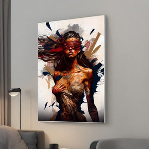 Warrior Woman Canvas Painting with Closed Eyes, Naked Woman Art, Beauty Woman Wall Decor, Wall Art, Feminine Art