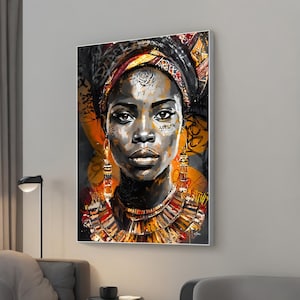 Tribal Native African Woman Canvas Print, Ethnic Artwork Wall Decor, African Painting Wall Art