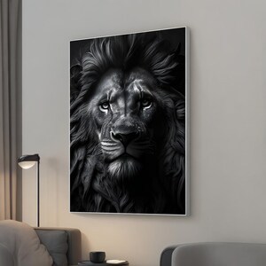 Majestic Lion Portrait Canvas Print, Black and White Wall Art, Wildlife Wall Decor
