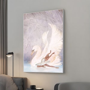 Ballet Dancer Swan Canvas Print, White Dress Ballerina Wall Decor, Swan Dance Wall Art