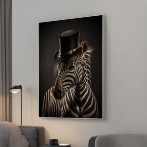 Portrait of Zebra in Hat Canvas Print, Cute Animal Art, Wall Decor, Wall Art