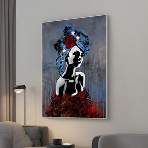Red Rose Patterned Woman Canvas Print, Sexy Wall Decor, Abstract Art
