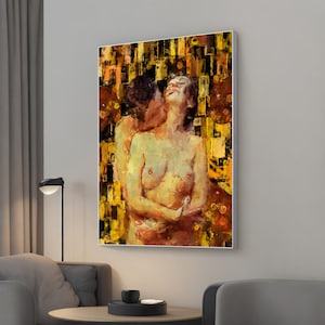 Naked Lovers Canvas Art, Sensual Couple Painting, Romantic Wall Decor for Valentine&#39;s Day Gift