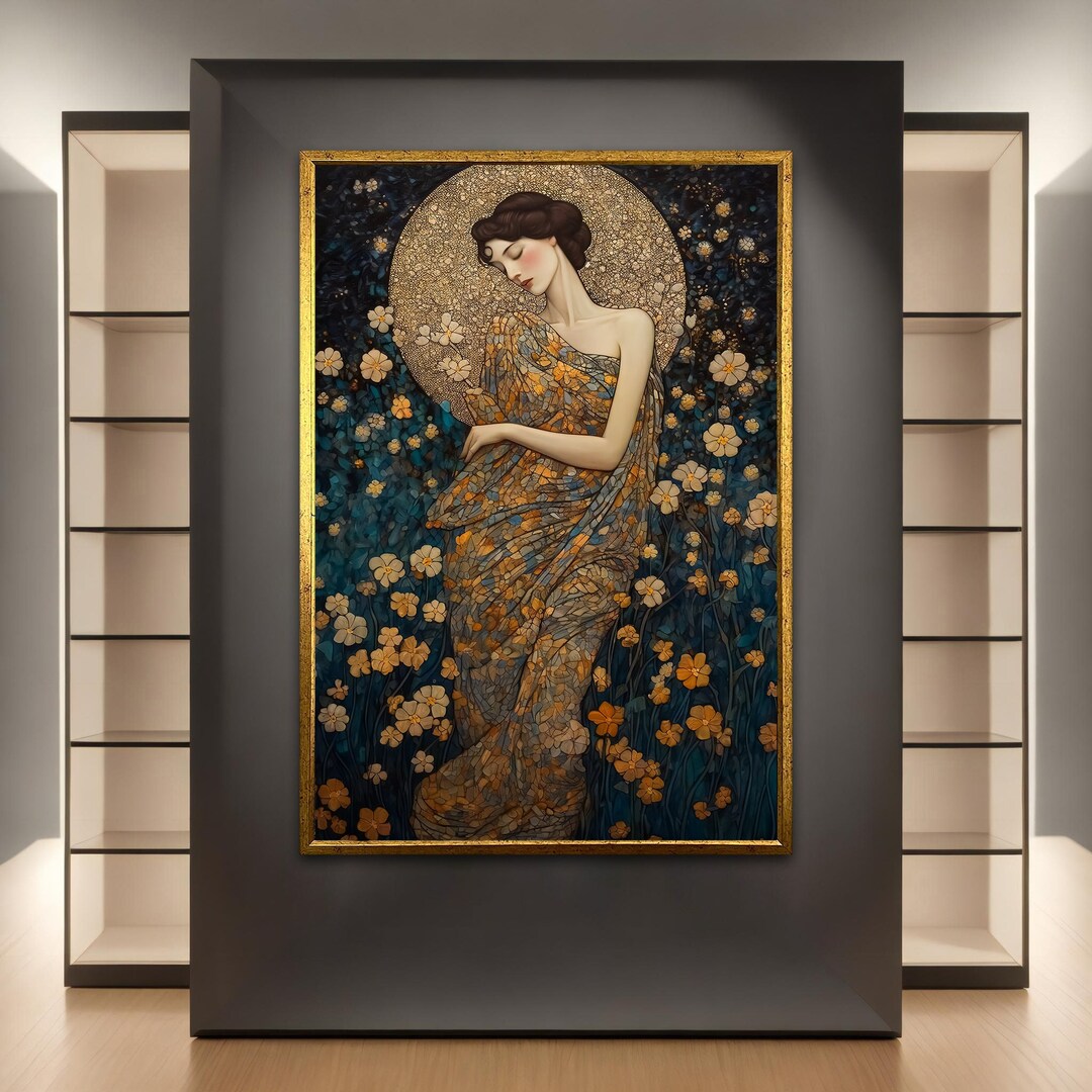 【美品】クリムトの壁掛け絵画　大型 グスタフ・クリムト スタイル キャンバス - 花の庭のアートの中