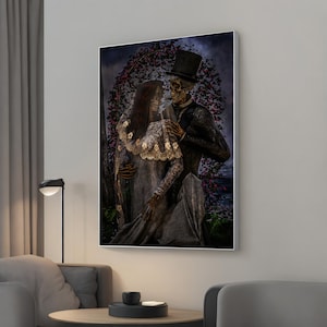 Wedding Gifts Skeleton Couple Canvas Painting, Gothic Wall Art Decor, Valentines Day