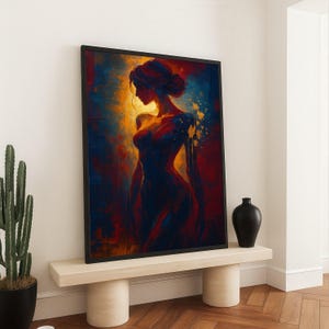 Abstract Female Silhouette Canvas, Modern Figurative Art, Warm Tones Wall Decor, Contemporary Woman Portrait Canvas, Acrylic Painting