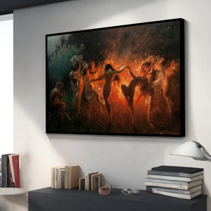 Fire Dance by Joseph Tomanek - Mystical Dance Around Flames Canvas Print