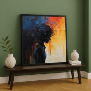 Contemplative Woman Silhouette Canvas, Abstract Portrait Wall Art, Emotional Expression Painting, Modern Home Decor, Canvas Print