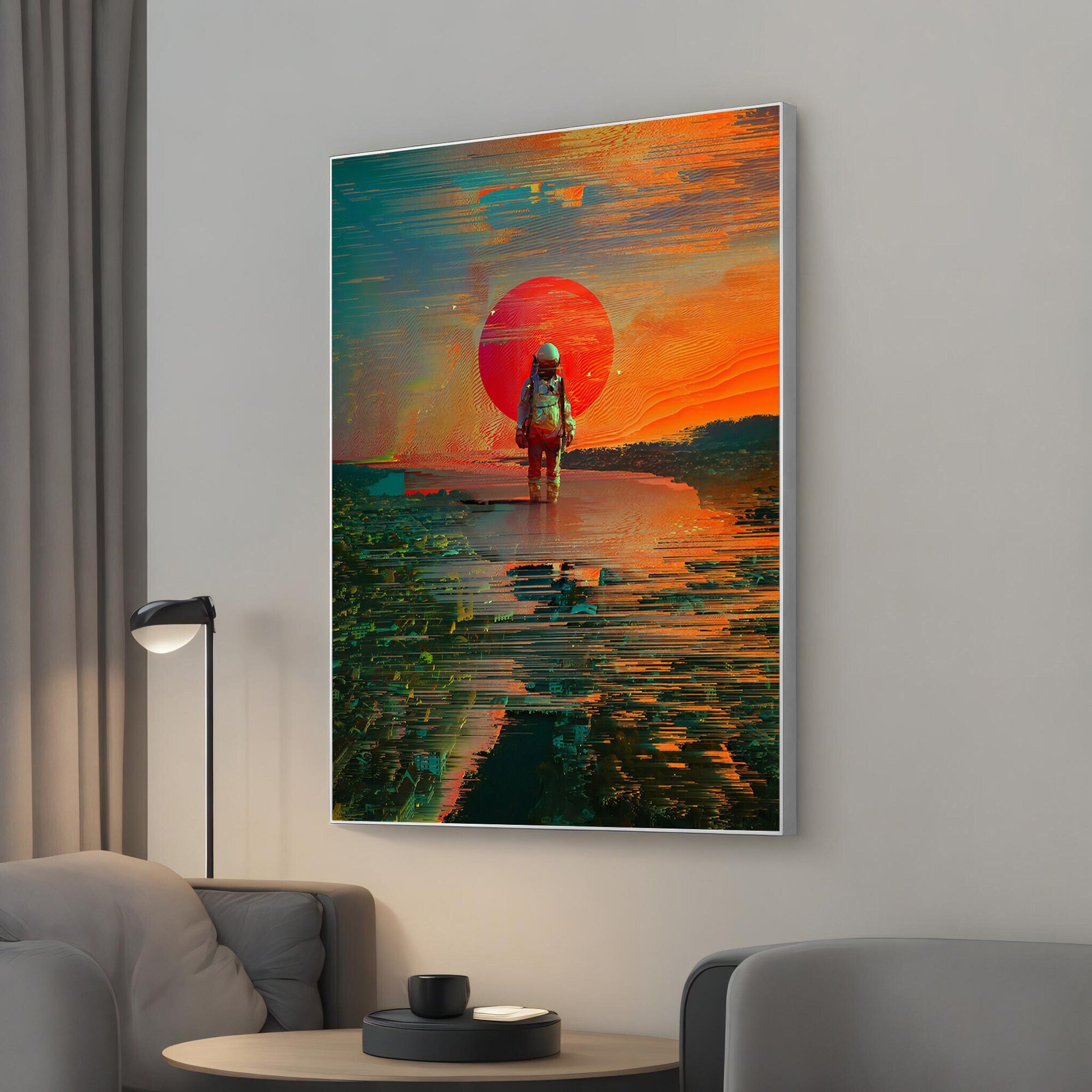 Astronaut's Walk Canvas Painting, Surrealistic Wall Art, Interdimensional Life Artwork, Space Decor