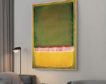 Mark Rothko Inspired Abstract Canvas Art - Deep Green, Pink, and Yellow Expressionist Painting Print