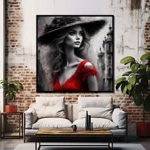 Lady in Red Dress Canvas Print – Black and White Woman Portrait Wall ...