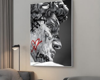 Banksy David Head Canvas Art - Ancient Gods Graffiti Wall Decor, Street Art for Home, Unique Housewarming Gift