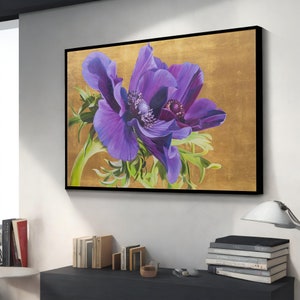 Purple Petaled Flower Canvas Art, Elegant Botanical Wall Decor, Floral Artwork for Home, Unique Housewarming Gift
