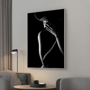 Sexy Woman in Black Hat Canvas Art - Chic Black and White Wall Decor for Sophisticated Home Styling - Elegant Gift