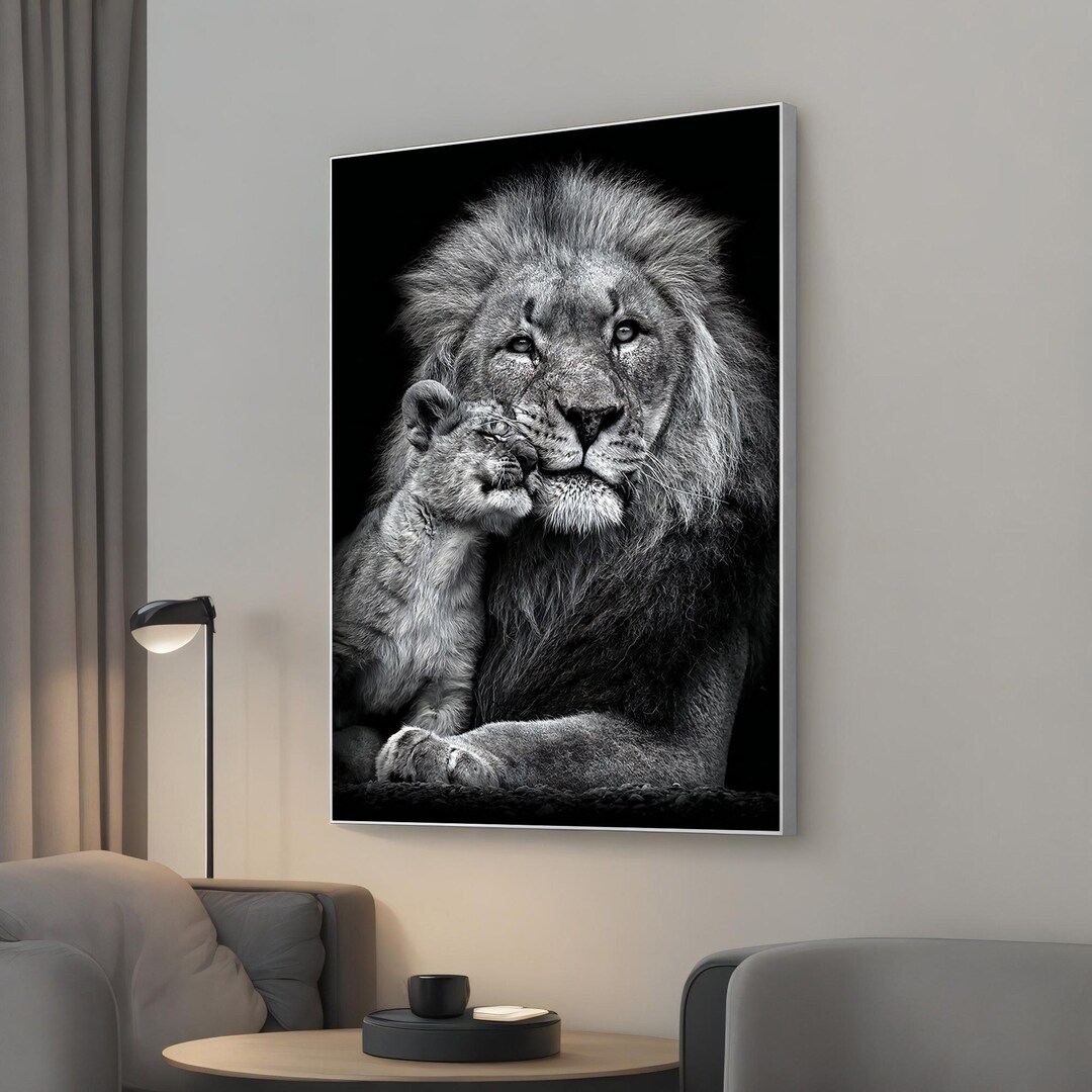 Predatory Lion Family Canvas Print, Lion Cub and Father, Wildlife Wall ...