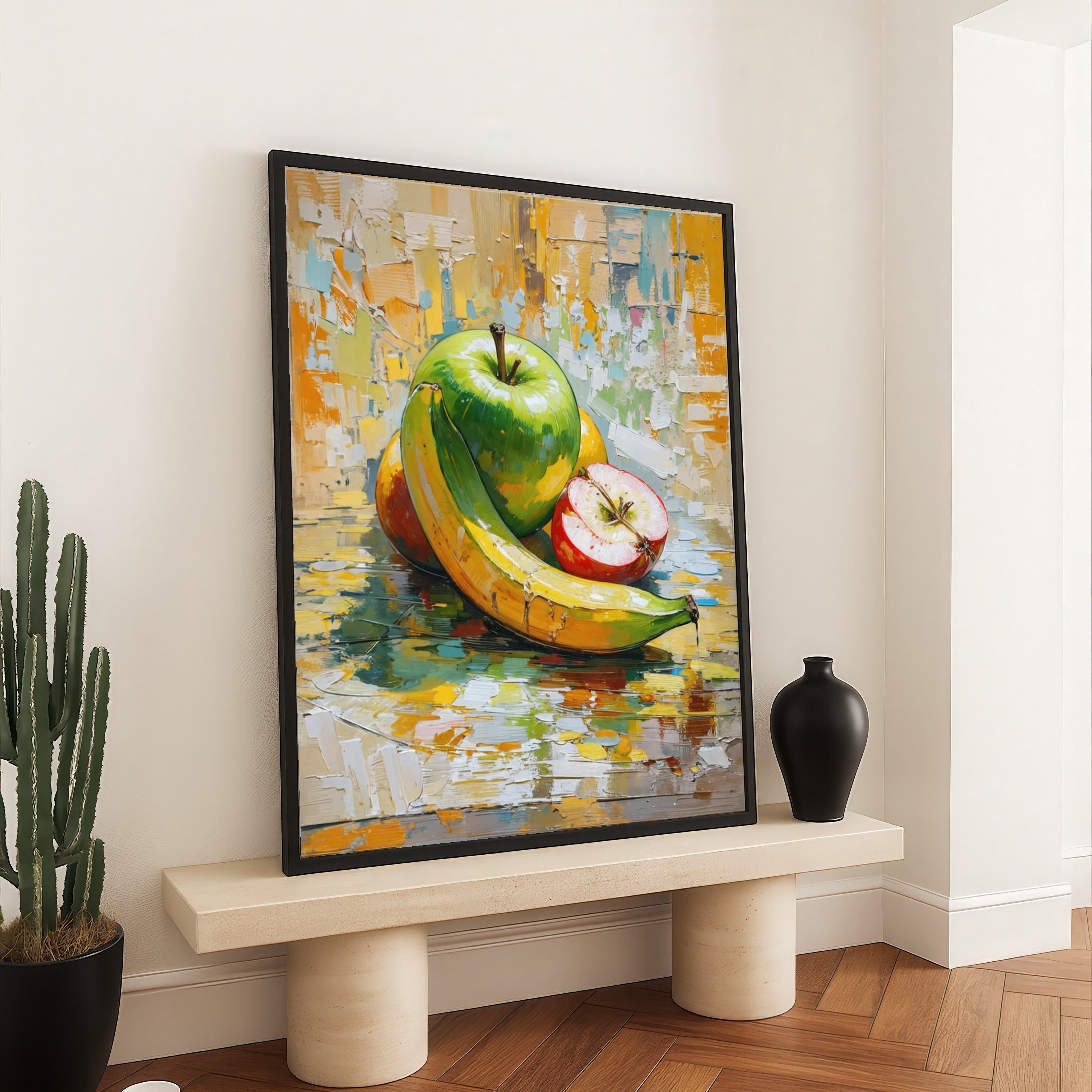 Lienzo de bodegón de frutas vibrantes, arte mural de manzana verde y  plátano, decoración de cocina colorida, pintura abstracta moderna de frutas,  listo para colgar - Etsy México, image size:3000x3000