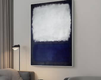 Dark Blue White Mark Rothko Inspired Canvas - Expressionist Wall Art for Home Decor, Unique Housewarming Gift