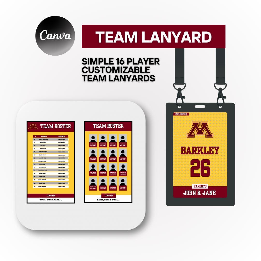 Editable Team Lanyard Template - Canva Template for Team Roster Card ...