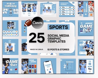 25 Sports Social Media Canva Package Templates - Football Themed - Premium Professional Graphics - Gameday, Flyers, Final Score, Schedule
