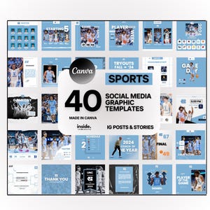 40 Canva-pakketsjablonen voor sport social media - basketbalthema - premium professionele graphics - wedstrijddag, flyers, eindscore, schema