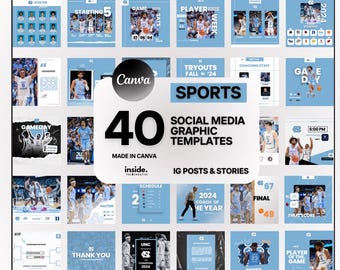 40 Sports Social Media Canva Package Templates -  Basketball Themed - Premium Professional Graphics - Gameday, Flyers, Final Score, Schedule
