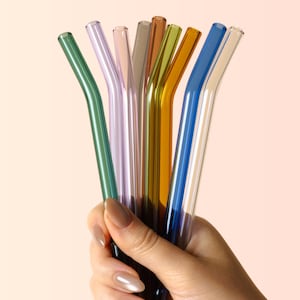 Mini pajitas de vidrio reutilizables de colores - Juego de 10 piezas con cepillos de limpieza