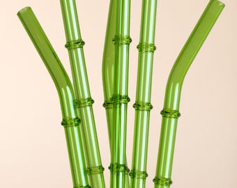 Bamboo Reusable Glass Drinking Straws - 6 Piece Set with Cleaning Brushes