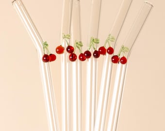 Cherry Club Reusable Glass Drinking Straws - 6 Piece Set with Cleaning Brushes