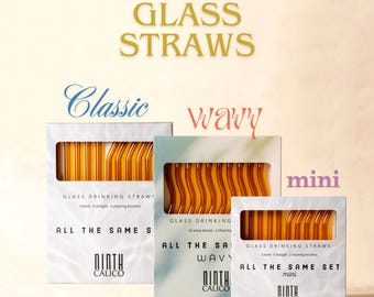 Amber Reusable Glass Drinking Straws - 10 Piece Set with Cleaning Brushes