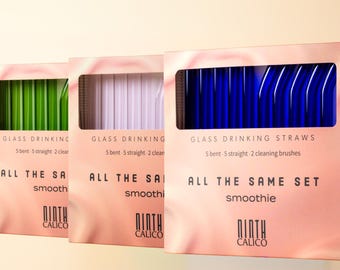 Smoothie Colorful Reusable Glass Drinking Straws - 10 Piece Set with Cleaning Brushes