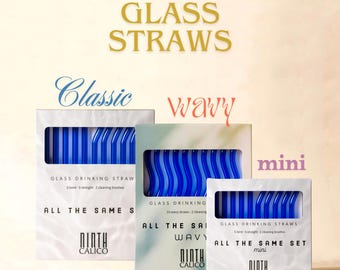 Dark Blue Glass Drinking Straws - Reusable, Durable, Set of 10