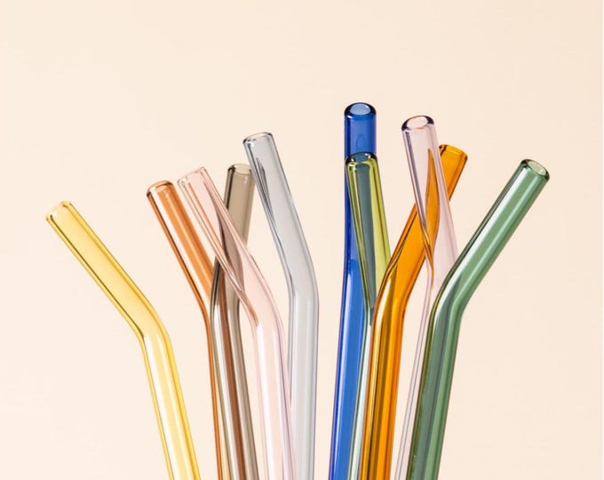 Colorful Reusable Glass Drinking Straws - 10 Piece Set with Cleaning Brushes