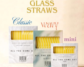 Butter Yellow Reusable Glass Drinking Straws: 10-Piece Set with Cleaning Brushes