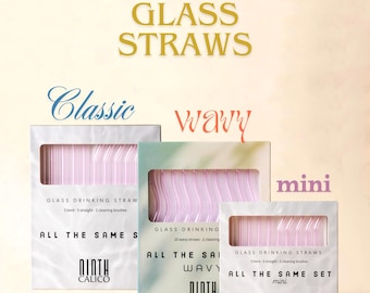 Pink Reusable Glass Drinking Straws - 10 Piece Set with Cleaning Brushes