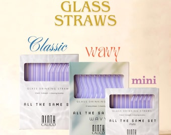 Purple Glass Drinking Straws - Reusable, Durable, Colorful - 10 Piece Set