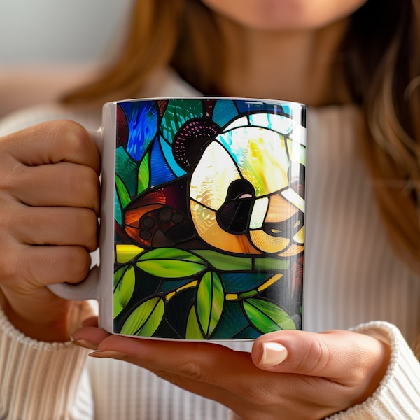 Panda Stained Glass Cup Cute Gift For Mom Colorful Stained Glass Cute Panda Art Asian Culture Lover Home Decor Piece Glass Art Collectible