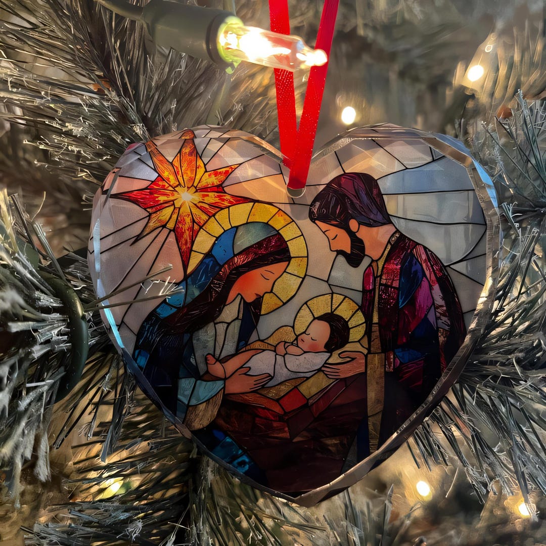 Stained Glass Nativity Ornament Merry Christmas Gift Heart Ornament ...