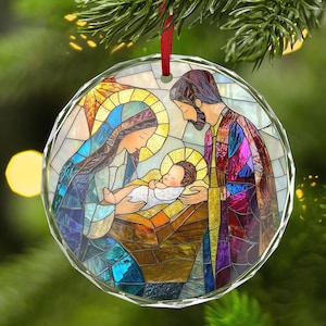 Stained Glass Nativity Ornament Merry Christmas Gift Heart Ornament ...