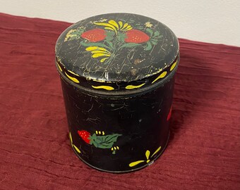 Vintage Metal Tin w/ Hand Painted Strawberries