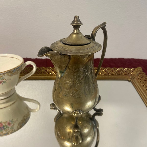 Antique Brass Teapot w/ Floral & Swirl Design - Made in India