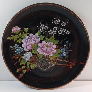 Vintage Japanese Decorative Plate. Tenmoku. Flower Cart. Ornamental.