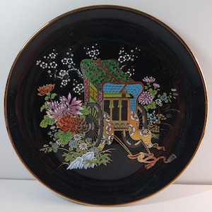Vintage Japanese Decorative Plate. Tenmoku. Flower Cart. Ornamental.