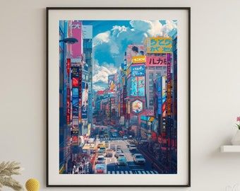 Tokyo Akihabara Neon Cityscape Print: Japan Digital Art (Digital Download)