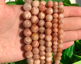 Peach Moonstone Healing Gemstone Beads - Natural Round Smooth Loose Beads for DIY Jewelry Making - Ideal for Bracelets and Necklaces