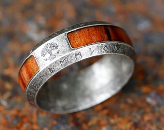 Handcrafted Viking Tree of Life Ring for Him - Norse Runes Wood Resin Band - Unique Vintage Wedding Band, perfect Birthday Gift