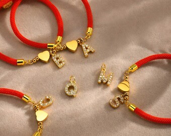 Red String Bracelet - Lucky Wish Bracelet, Vintage Gold Pendant, Clasp Closure - Unique Accessories, Gifts for Her