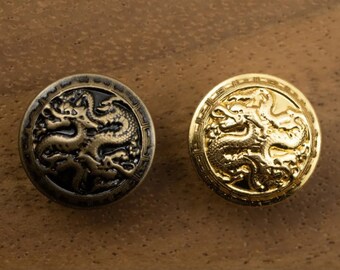 Dragon-Inspired Charm: 10 Antique Brass Metal Buttons for Sewing Blazers, Jackets, Coats, Sweaters - Vintage Craft Embellishments