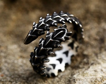 Stainless Steel Centipede Ring for Men & Goth Dragon Spine Ring for Her - Adjustable Skeleton Bones Ring - Handmade Vintage Jewelry