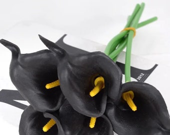 Elegant Real Touch Black Calla Lilies Bouquet - 10/15 Stems, Artificial Flowers for Wedding, Bridal, Party, and DIY Home Décor