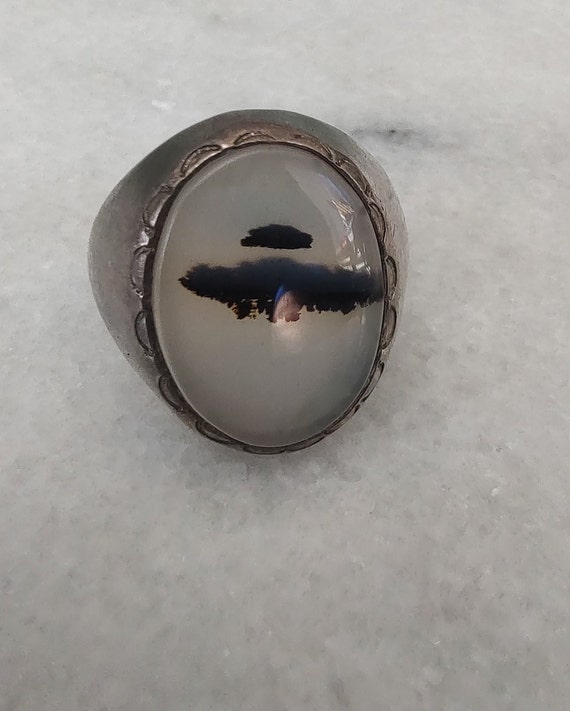 Vintage Dendritic Agate Or Opal MW Silver Ring - … - image 4
